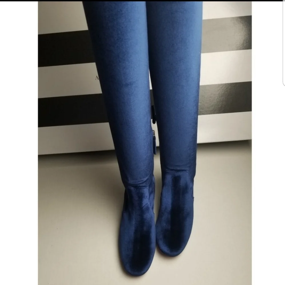 NWT Aquazurra Blue Velvet Over the knee boots